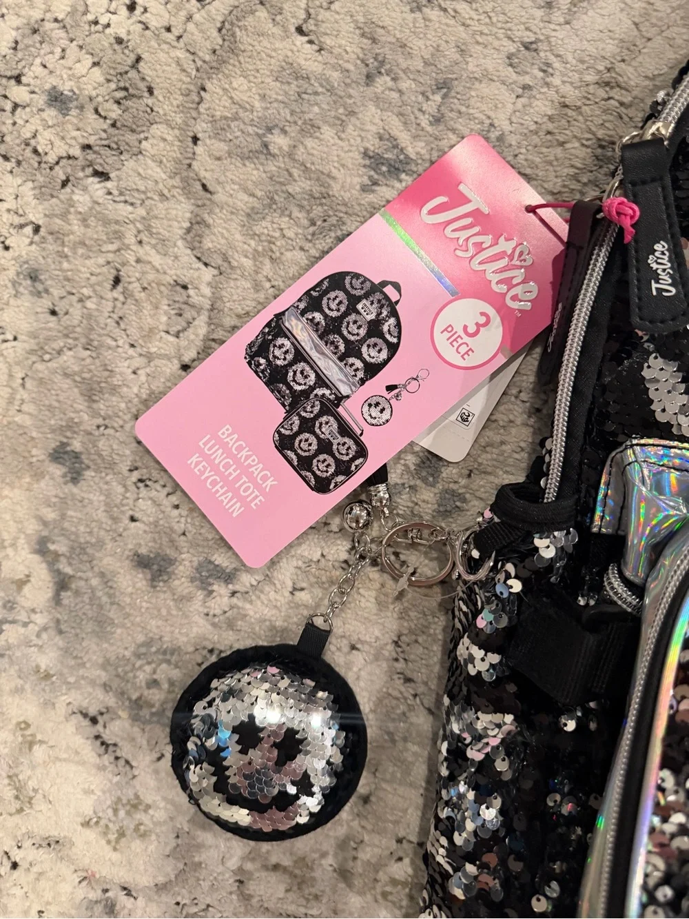 Justice Smiley Face Sequin Backpack Set 🖤✨